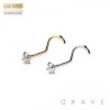 14K Gold NOSE SCREW FISH HOOK WITH PRONG SET GEM